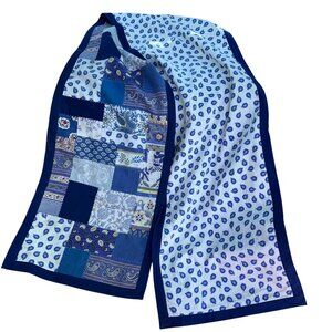 Williams Sonoma blue paisley reversible patchwork plaid cotton table runner